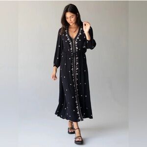 NATURAL LIFE Long Sleeve Dress  dark blue with White Accents